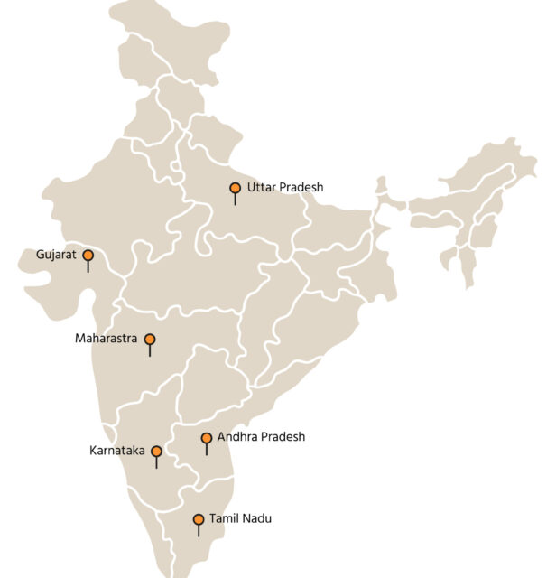 mapa de la India con las principales ciudades industriales